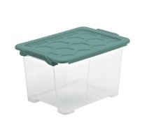 Uzglabāšanas kaste ar vāku, pārtikai-paredzēts uzglabāšanai-rotaļlietām Rotho, 15 l, caurspīdīga krās.-zaļa krās., 38.7 x 27.9 x