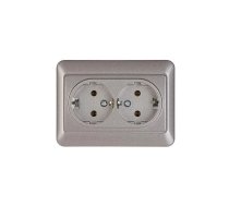Dubultā kontaktligzda Vilma SL250 111030202905, Iezemēta rozete, metāliska
