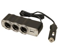 Strāvas ligzdas sadalītājs uz3 ligzdām 12V+USB