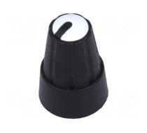 Knob | miniature | plastic | Øshaft: 6mm | Ø13x19mm | black | white