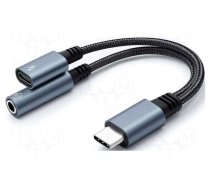 Cable | Jack 3.5mm socket,USB C socket,USB C plug | 0.1m | black