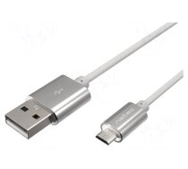 Cable | PRATI | USB 2.0 | USB A plug,USB B micro plug | 1m | grey | 2.4A
