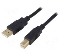 Cable | USB 2.0 | USB A plug,USB B plug | gold-plated | 1m | black