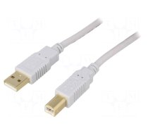 Cable | USB 2.0 | USB A plug,USB B plug | gold-plated | 1m | grey