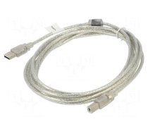 Cable | USB 2.0 | USB A plug,USB B plug | gold-plated | 3m | Cu | 30AWG