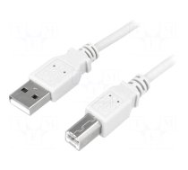 Cable | USB 2.0 | USB A plug,USB B plug | nickel plated | 3m | grey