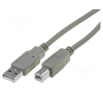 Cable | USB 2.0 | USB A plug,USB B plug | nickel plated | 3m | grey