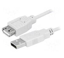 Cable | USB 2.0 | USB A socket,USB A plug | nickel plated | 3m | grey