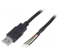 Cable | USB 2.0 | USB A plug,wires | 1m | black | Core: Cu | 24AWG,28AWG