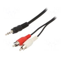 Cable | Jack 3.5mm 3pin plug,RCA plug x2 | 5m | black | Øcable: 2.6mm