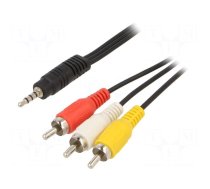 Cable | Jack 3,5mm 4pin plug,RCA plug x3 | 2m | black | Øcable: 2.6mm