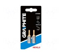 Screwdriver bit | hex key | HEX 2.5mm | 1/4" | Overall len: 25mm