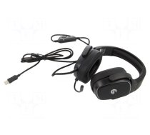 Headphones with microphone | black | Jack 3,5mm,USB A | with LED