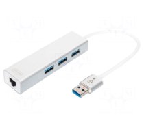 Hub USB | RJ45 socket,USB A socket x3,USB A plug | USB 3.0 | PnP