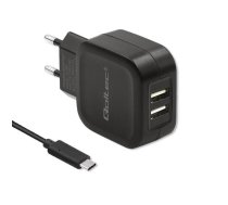 Qoltec Charger 17W | 5V | 3.4A | 2xUSB +USB C cable