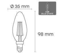 LED Filamenta spuldze E14, C35, 6W, 840lm, 3000K, 360°