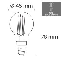 LED Filamenta spuldze E14, G45, 4W, 520lm, 3000K, 360°