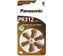 Izmērs 312, Dzirdes Aparāta Baterija, Panasonic Zn-Air PR41 iepakojumā 6 gb.