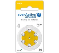 Izmērs 10, Dzirdes Aparāta Baterija, 1.45V everActive Zn-Air PR70 iepakojumā 6 gb.