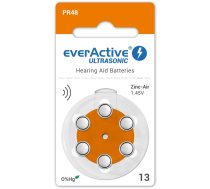 Izmērs 13, Dzirdes Aparāta Baterija, 1.45V everActive Zn-Air PR48 iepakojumā 6 gb.