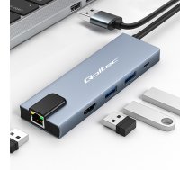 USB-C 5-in-1 centrmezgla (Hub) adapteris | USB-C PD 100W | 2x USB | HDMI 4K | RJ45