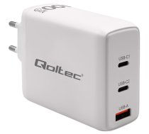 Qoltec GaN 100W charger| 5-20V | 1.5-5A | 2 x USB-C PD | 1x USB QC 3.0 | White