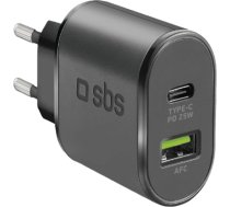 SBS PD travel charger 25W USB-C/USB-A black  (TETRPD25W)