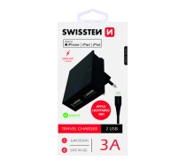 Swissten MFI Premium Apple Sertificēts Tīkla Lādētājs USB 3А / 15W Ar Lightning vadu 1.2m | SW-DET-3AWCLMFI-BK  | 8595217463301 | SW-DET-3AWCLMFI-BK
