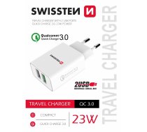 Swissten Premium Tīkla Lādētājs 2x USB / QC3.0 23W | SW-T-23W-QC30-W  | 8595217475915 | SW-T-23W-QC30-W