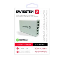 Swissten Qualcomm 3.0 QC Premium Tīkla Lādētājs USB 5x 2.1A 50W | SW-TCH-QUAL3.050W-W  | 8595217445826 | SW-TCH-QUAL3.050W-W