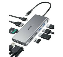 CB-C89 alumīnija USB-C centrmezgls | 10w1 | RJ45 Ethernet 10/100/1000 Mb/s | 4xUSB | HDMI 4k@30Hz | SD un microSD | USB-C 100 W strāvas padeve 647073