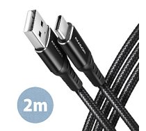 BUCM-AM20AB USB-C uz USB-A kabelis, 2m, USB 2.0, 3A, ALU, pīts, melns 647550