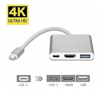 Fusion (3 in 1) USB-C Multiport Adapteris / USB 3.0 / HDMI / USB-C / Sudraba 143563