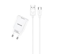 Usams T21 universāls tīkla lādētājs USB / 5V / 2.1A + USB-C vads 1M balts 158867