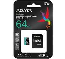Karta ADATA Premier Pro MicroSDXC 64 GB Class 10 UHS-I/U3 A2 V30 (AUSDX64GUI3V30SA2-RA1) 25718