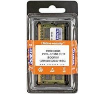 Atmiņa klēpjdatoram GoodRam DDR3 SODIMM 8GB 1600MHz CL11 (GR1600S364L11 / 8G) 33027