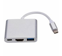 RoGer Multimedia Adapteris Type-C to HDMI (4K @ 30Hz, 1080P @ 60Hz) + USB 3.0 Sudraba 394744