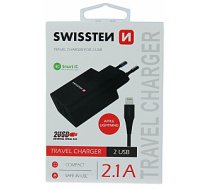 Swissten Travel Smart Ic 2x USB 2.1A + USB kabelis - Lightning 1.2m czarny 140924