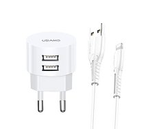 USAMS Ład. siec. 2xUSB T20 2,1A lightnin g biały|white round Fast Charging  XTXLOGT1804 481506