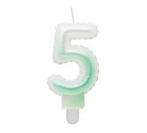 GoDan GoDan Tortes svece - Gaisa Balons Skaitlis 5 (7cm) White/Green Ombre