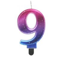 GoDan GoDan Night sky Metallic Tortes svece Skaitlis 9 (8cm) Pink/Blue/Violet Ombre