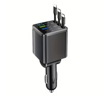 Riff Riff M14 7in1 daudzfunkcionāls automašīnas lādētājs x2 USB / x2 Type-C ar iebūvētiem kabeļiem x2 Type-C / x1 Lightning