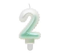GoDan GoDan Tortes svece - Gaisa Balons Skaitlis 2 (7cm) White/Green Ombre