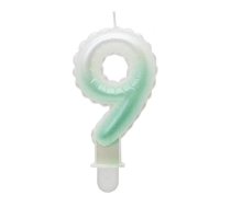 GoDan GoDan Tortes svece - Gaisa Balons Skaitlis 9 (7cm) White/Green Ombre