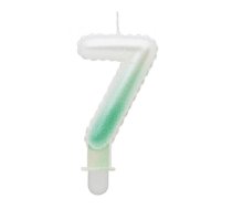 GoDan GoDan Tortes svece - Gaisa Balons Skaitlis 7 (7cm) White/Green Ombre