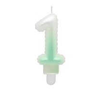 GoDan GoDan Tortes svece - Gaisa Balons Skaitlis 1 (7cm) White/Green Ombre