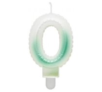 GoDan GoDan Tortes svece - Gaisa Balons Skaitlis 0 (7cm) White/Green Ombre