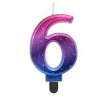 GoDan GoDan Night sky Metallic Tortes svece Skaitlis 6 (8cm) Pink/Blue/Violet Ombre