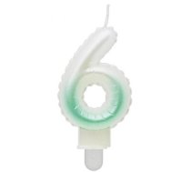 GoDan GoDan Tortes svece - Gaisa Balons Skaitlis 6 (7cm) White/Green Ombre