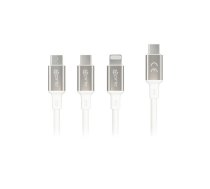 Prio prio 3 in 1 Micro USB &amp; USB C &amp; Lightning uz USB C kabelis 3A 1,2 m balts